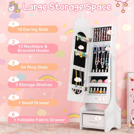 Kids Jewelry Armoire Cabinet with Storage and 2 Tilt Angles-White