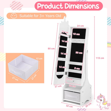 Kids Jewelry Armoire Cabinet with Storage and 2 Tilt Angles-White