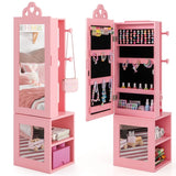 3-in-1 Freestanding Kids Jewelry Cabinet Armoire with Full Length Mirror-Pink