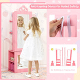 3-in-1 Freestanding Kids Jewelry Cabinet Armoire with Full Length Mirror-Pink