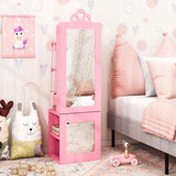 3-in-1 Freestanding Kids Jewelry Cabinet Armoire with Full Length Mirror-Pink