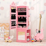 3-in-1 Freestanding Kids Jewelry Cabinet Armoire with Full Length Mirror-Pink