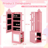 3-in-1 Freestanding Kids Jewelry Cabinet Armoire with Full Length Mirror-Pink