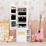 3-in-1 Freestanding Kids Jewelry Cabinet Armoire with Full Length Mirror-White