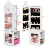 3-in-1 Freestanding Kids Jewelry Cabinet Armoire with Full Length Mirror-White