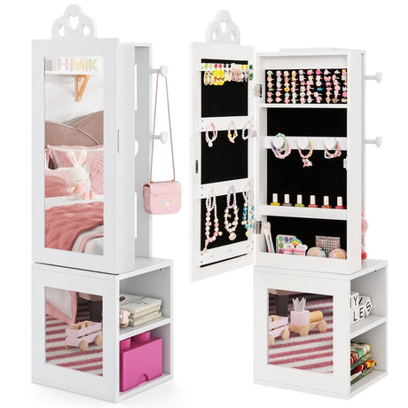 3-in-1 Freestanding Kids Jewelry Cabinet Armoire with Full Length Mirror-White