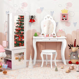 3-in-1 Freestanding Kids Jewelry Cabinet Armoire with Full Length Mirror-White