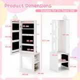 3-in-1 Freestanding Kids Jewelry Cabinet Armoire with Full Length Mirror-White