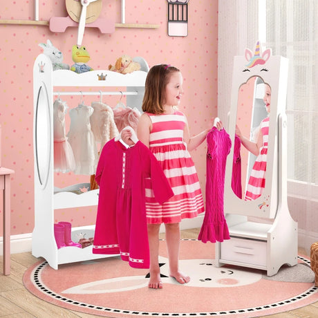 Kids Jewelry Cabinet with Full-Length Mirror for Kids Bedroom and Playroom-White