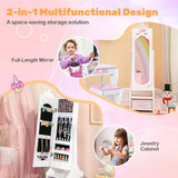 Kids Jewelry Cabinet with Full-Length Mirror for Kids Bedroom and Playroom-White