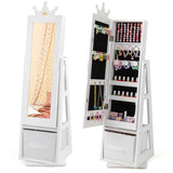 Kids Jewelry Armoire Cabinet with Large Storage Capacity and Swivel Base-White