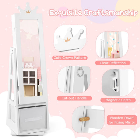 Kids Jewelry Armoire Cabinet with Large Storage Capacity and Swivel Base-White