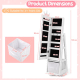 Kids Jewelry Armoire Cabinet with Large Storage Capacity and Swivel Base-White