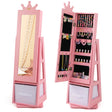 Kids Jewelry Armoire Cabinet with Large Storage Capacity and Swivel Base-Pink