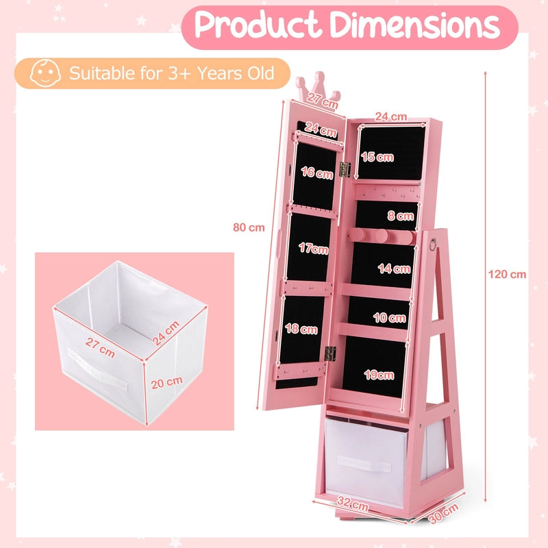 Kids Jewelry Armoire Cabinet with Large Storage Capacity and Swivel Base-Pink