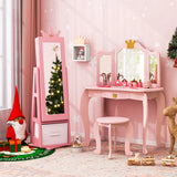 Kids Jewelry Armoire Cabinet with Large Storage Capacity and Swivel Base-Pink
