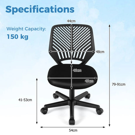 Height-adjustable Kids Mesh Ergonomic Desk Chair with Universal Casters-Black