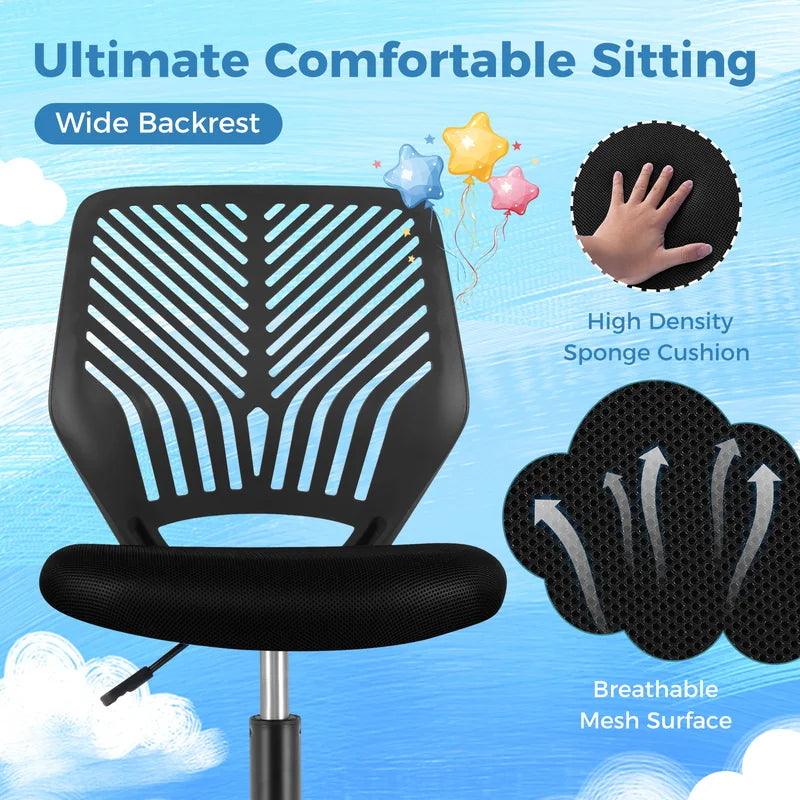 Height-adjustable Kids Mesh Ergonomic Desk Chair with Universal Casters-Black