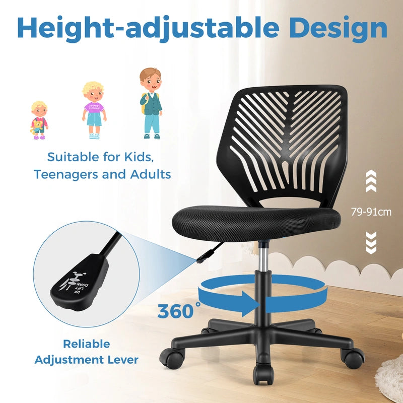 Height-adjustable Kids Mesh Ergonomic Desk Chair with Universal Casters-Black