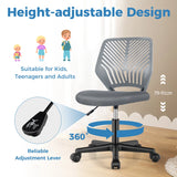 Height-adjustable Kids Mesh Ergonomic Desk Chair with Universal Casters-Grey