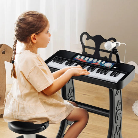 Kids Piano Keyboard 37-Key Kids Toy Keyboard Piano with Microphone for 3+ Kids-Black