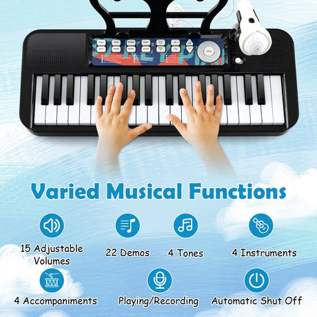 Kids Piano Keyboard 37-Key Kids Toy Keyboard Piano with Microphone for 3+ Kids-Black