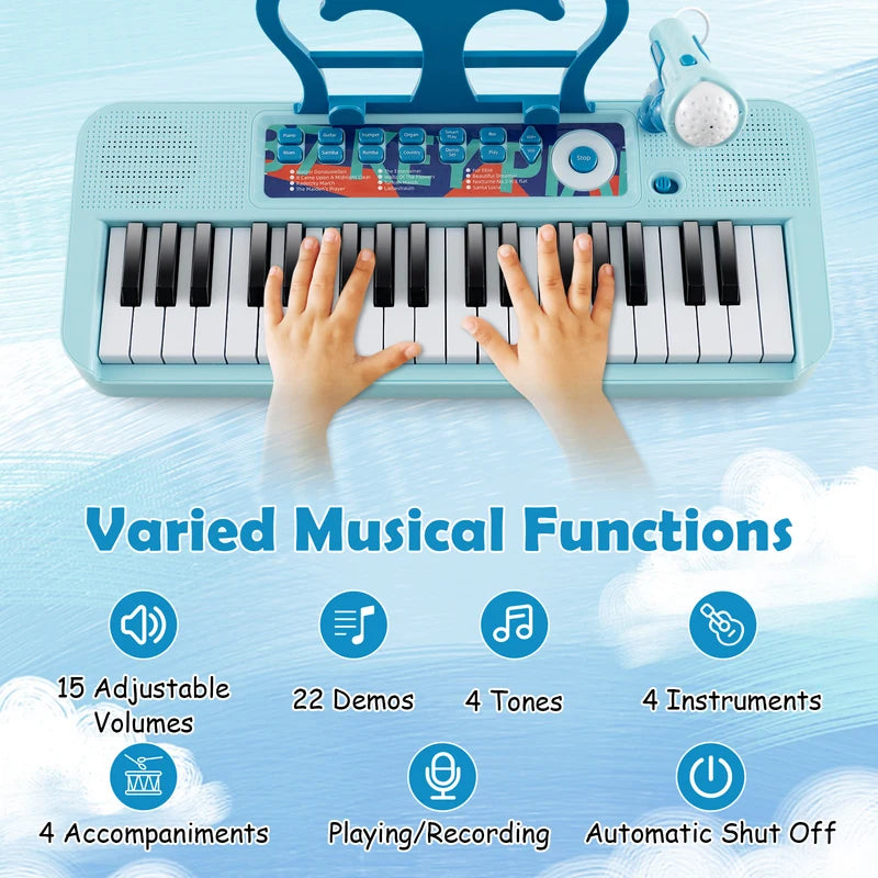 Kids Piano Keyboard 37-Key Kids Toy Keyboard Piano with Microphone for 3+ Kids-Blue