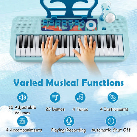 Kids Piano Keyboard 37-Key Kids Toy Keyboard Piano with Microphone for 3+ Kids-Blue