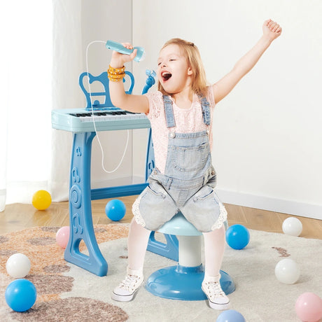 Kids Piano Keyboard 37-Key Kids Toy Keyboard Piano with Microphone for 3+ Kids-Blue