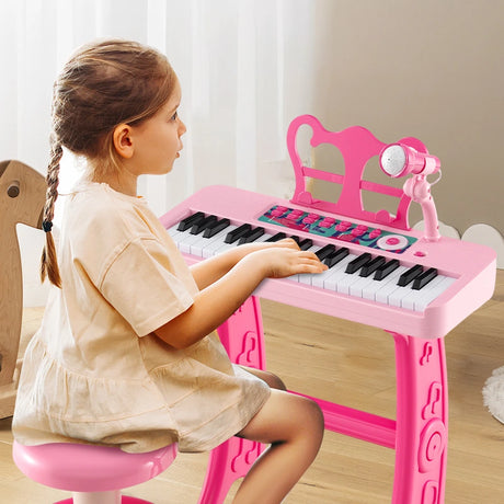 Kids Piano Keyboard 37-Key Kids Toy Keyboard Piano with Microphone for 3+ Kids-Pink