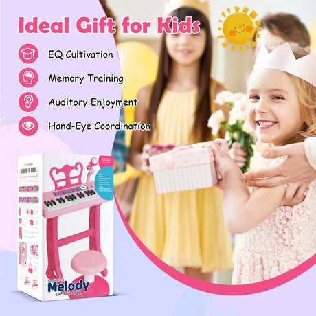 Kids Piano Keyboard 37-Key Kids Toy Keyboard Piano with Microphone for 3+ Kids-Pink