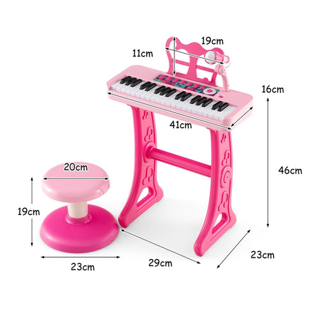Kids Piano Keyboard 37-Key Kids Toy Keyboard Piano with Microphone for 3+ Kids-Pink