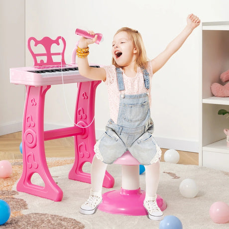 Kids Piano Keyboard 37-Key Kids Toy Keyboard Piano with Microphone for 3+ Kids-Pink