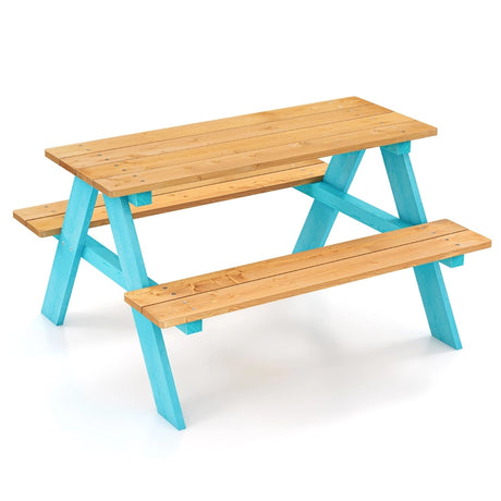 Children Outdoor Wooden Table with Bench Seats for Indoor and Outdoor Use-Natural
