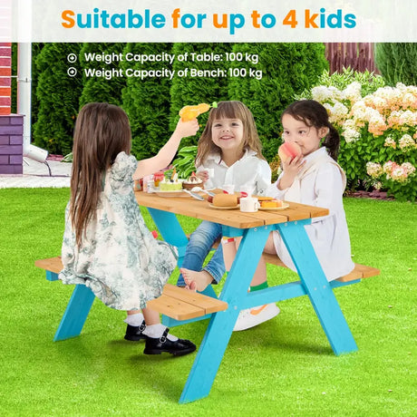 Children Outdoor Wooden Table with Bench Seats for Indoor and Outdoor Use-Natural