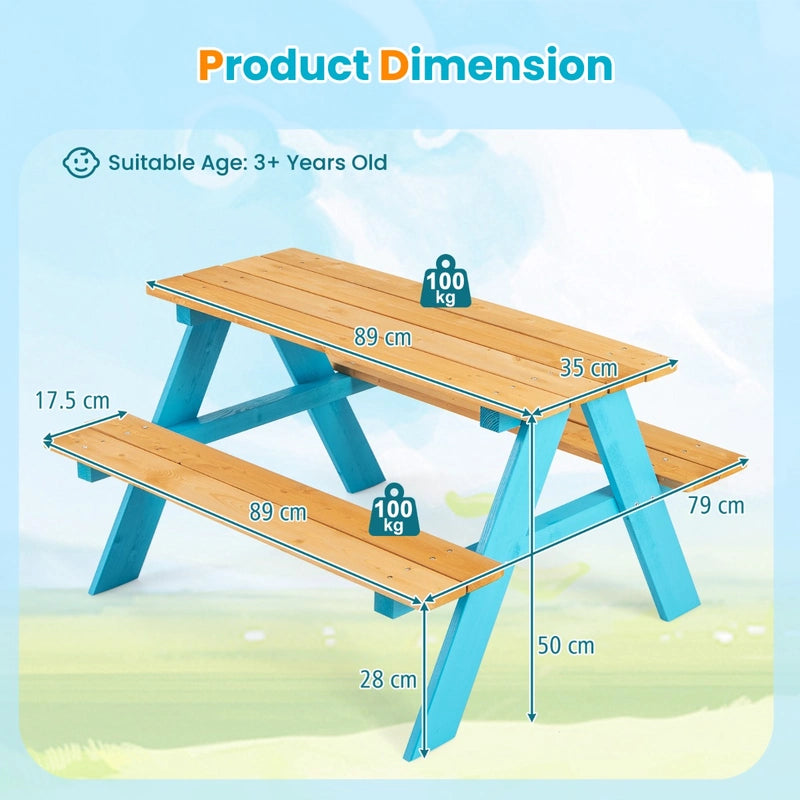 Children Outdoor Wooden Table with Bench Seats for Indoor and Outdoor Use-Natural