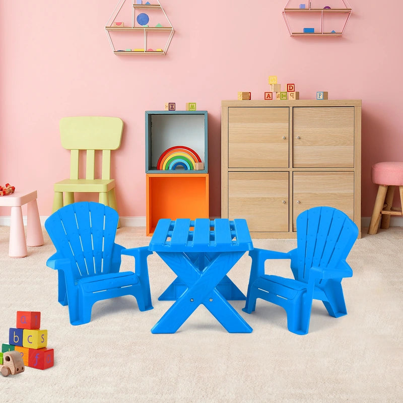 3-Piece Plastic Children Table Chair Set-Blue
