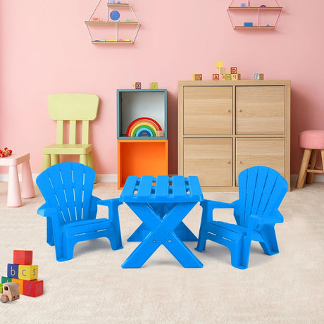 3-Piece Plastic Children Table Chair Set-Blue
