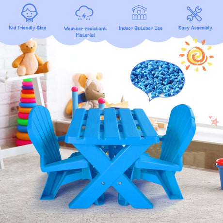 3-Piece Plastic Children Table Chair Set-Blue