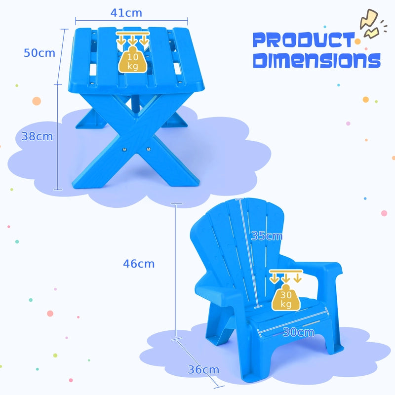 3-Piece Plastic Children Table Chair Set-Blue