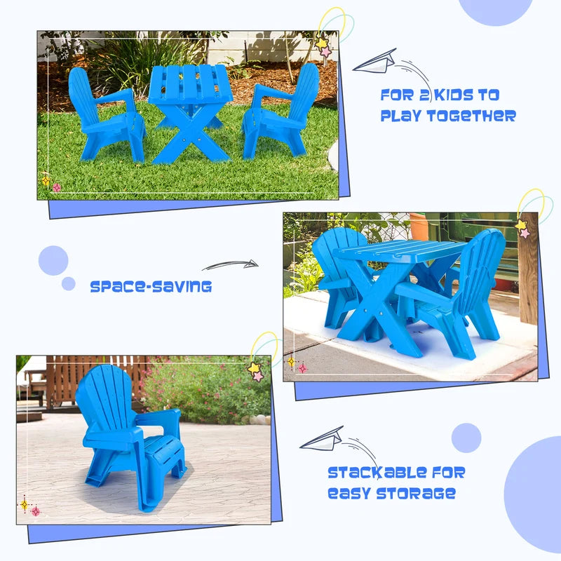 3-Piece Plastic Children Table Chair Set-Blue