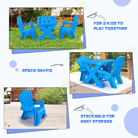 3-Piece Plastic Children Table Chair Set-Blue