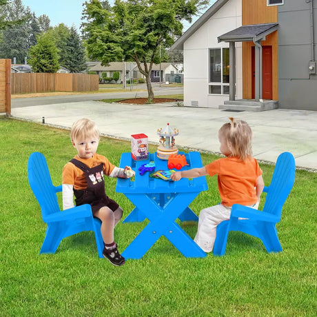 3-Piece Plastic Children Table Chair Set-Blue