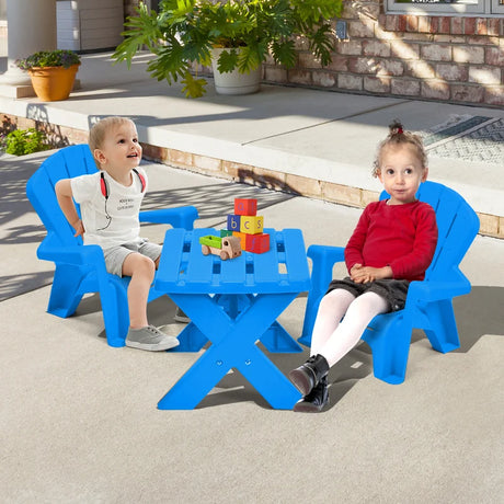 3-Piece Plastic Children Table Chair Set-Blue