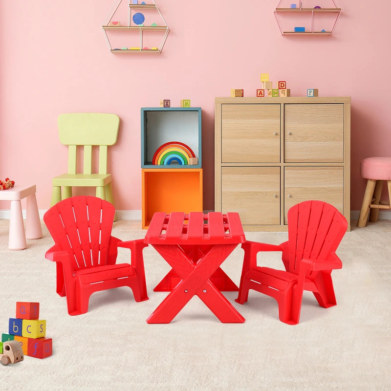 3-Piece Plastic Children Play Table Chair Set-Red