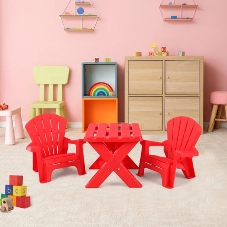 3-Piece Plastic Children Play Table Chair Set-Red