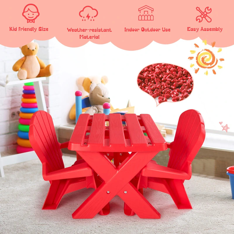 3-Piece Plastic Children Play Table Chair Set-Red