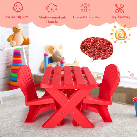 3-Piece Plastic Children Play Table Chair Set-Red