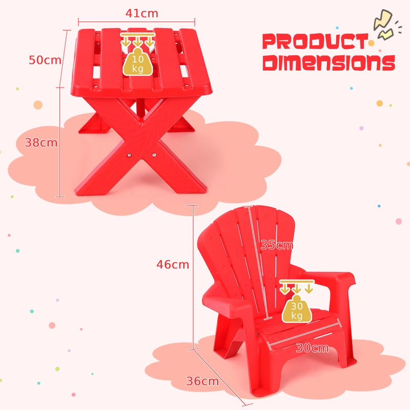 3-Piece Plastic Children Play Table Chair Set-Red