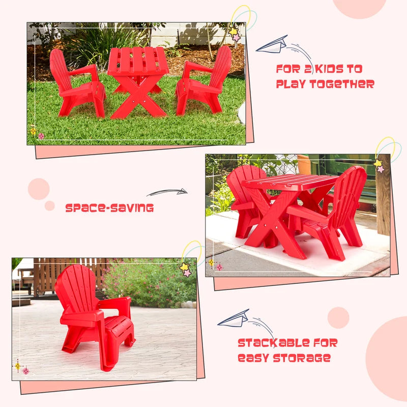 3-Piece Plastic Children Play Table Chair Set-Red